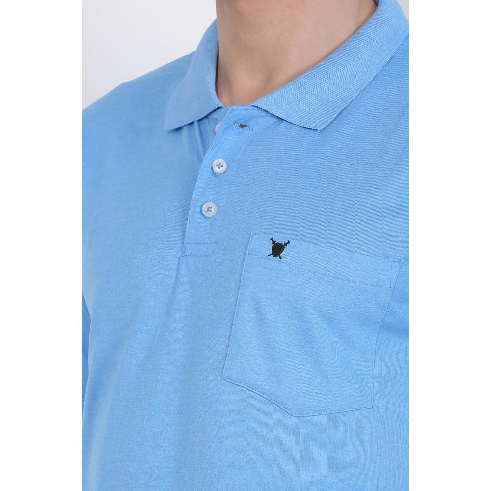 Roneclick Men's Poly Viscose Polo Plain Tshirt (Blue Melange)