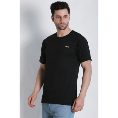 Roneclick Men's Cotton Jersey Round Neck Plain Tshirt (Black)