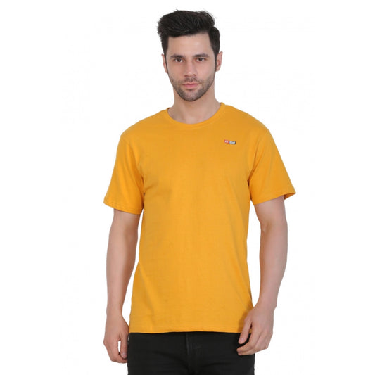 Roneclick Men's Cotton Jersey Round Neck Plain Tshirt (Mustard Yellow)