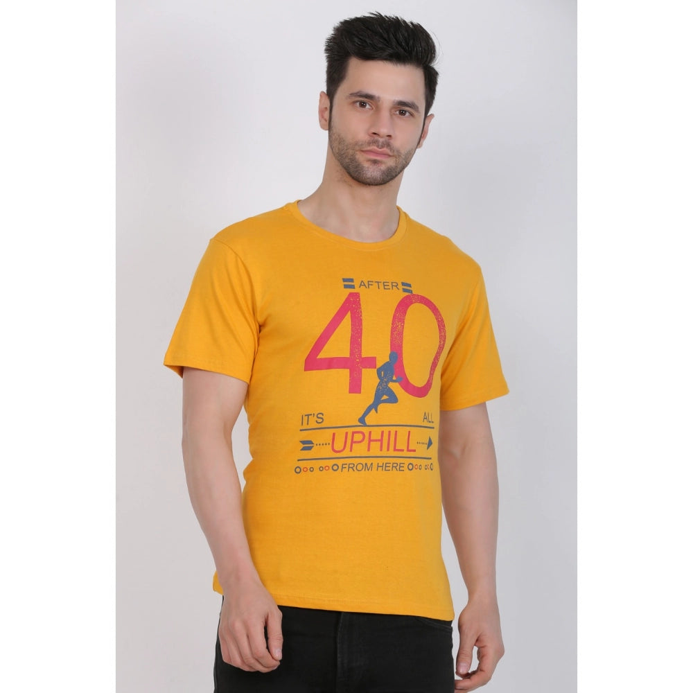 Roneclick Men's Cotton Jersey Round Neck Printed Tshirt (Mustard Yellow)