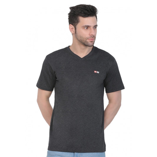 Roneclick Men's Cotton Jersey V Neck Plain Tshirt (Charcoal Melange)