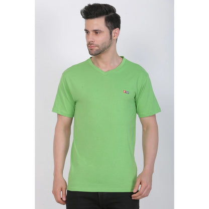 Roneclick Men's Cotton Jersey V Neck Plain Tshirt (Pale Green)