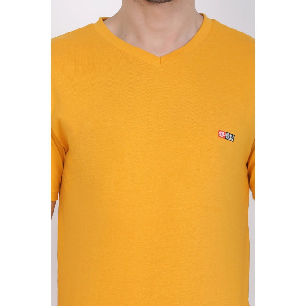 Roneclick Men's Cotton Jersey V Neck Plain Tshirt (Mustard Yellow)