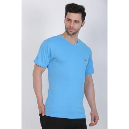 Roneclick Men's Cotton Jersey V Neck Plain Tshirt (Turquoise Blue)