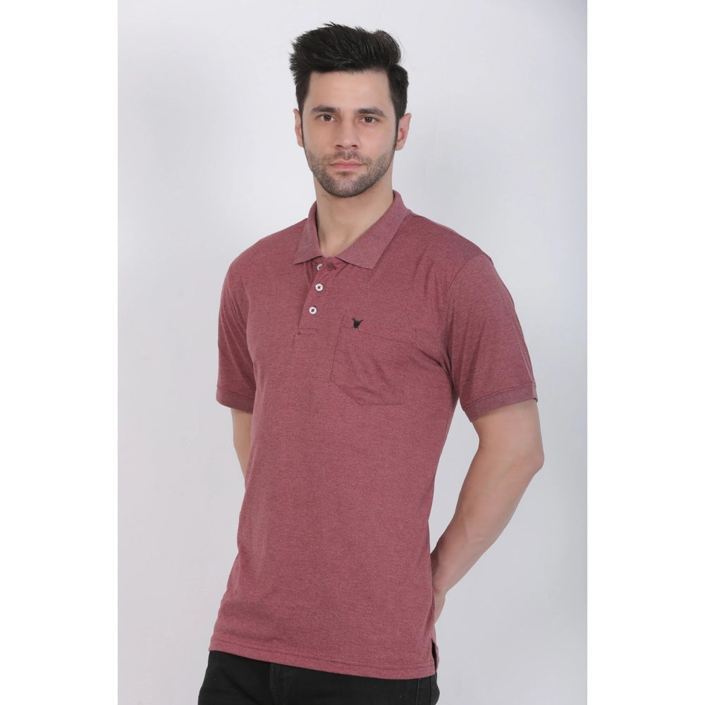 Roneclick Men's Poly Viscose Polo Plain Tshirt (Maroon Melange)