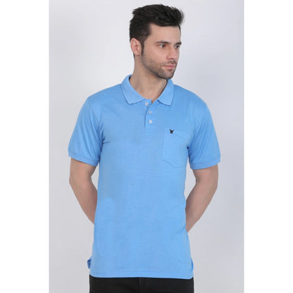 Roneclick Men's Poly Viscose Polo Plain Tshirt (Blue Melange)