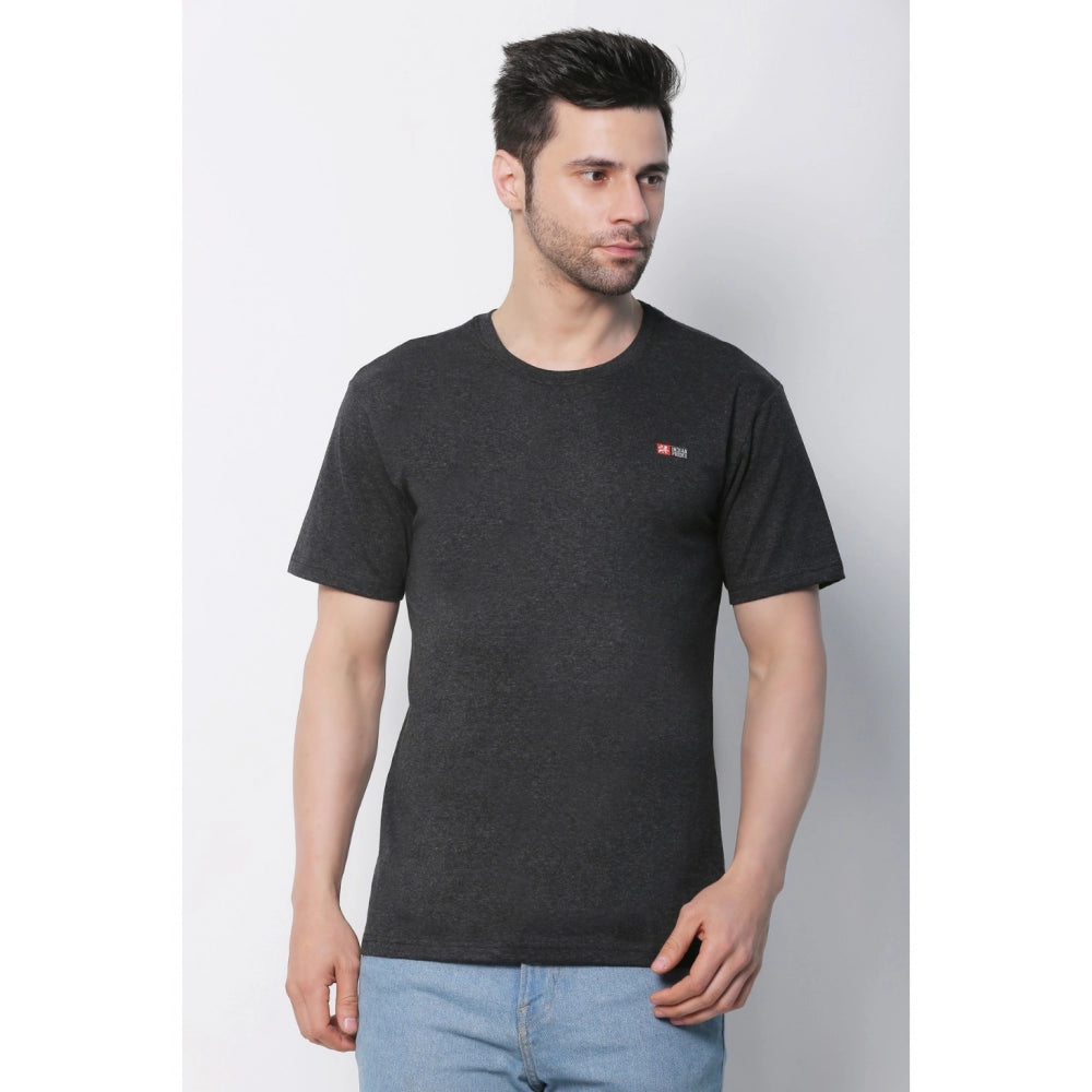 Roneclick Men's Cotton Jersey Round Neck Plain Tshirt (Charcoal Melange)