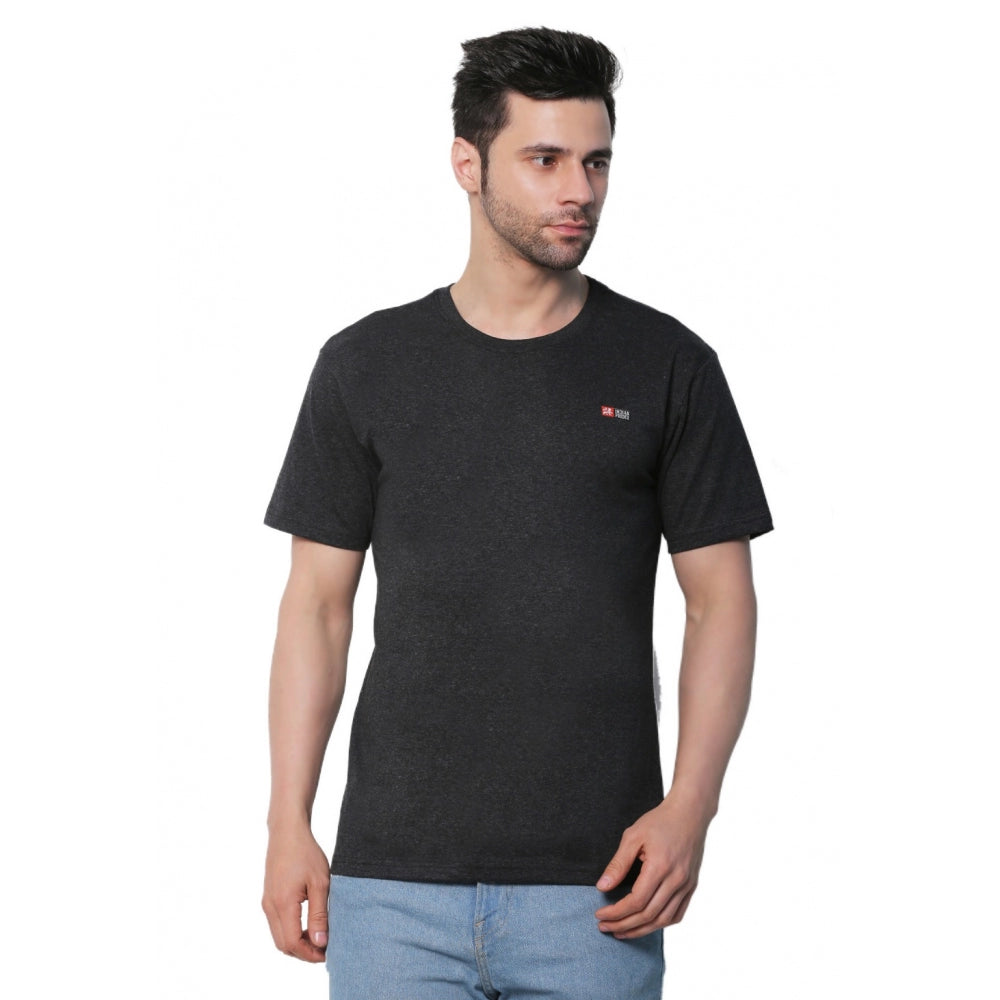 Roneclick Men's Cotton Jersey Round Neck Plain Tshirt (Charcoal Melange)