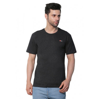 Roneclick Men's Cotton Jersey Round Neck Plain Tshirt (Charcoal Melange)