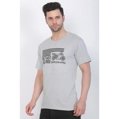 Roneclick Men's Cotton Jersey Round Neck Printed Tshirt (Grey Melange)