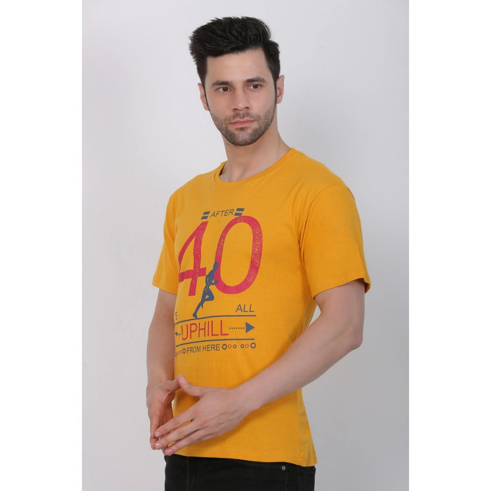 Roneclick Men's Cotton Jersey Round Neck Printed Tshirt (Mustard Yellow)