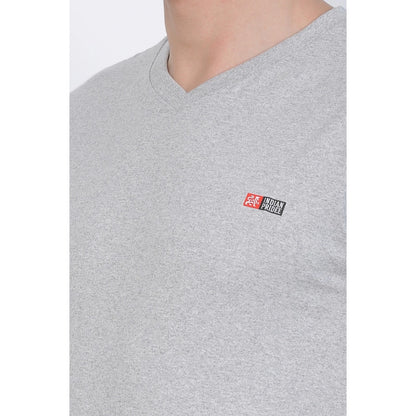 Roneclick Men's Cotton Jersey V Neck Plain Tshirt (Grey Melange)