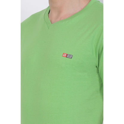 Roneclick Men's Cotton Jersey V Neck Plain Tshirt (Pale Green)