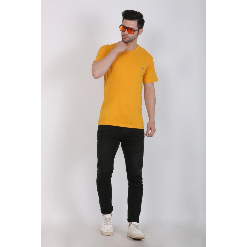 Roneclick Men's Cotton Jersey V Neck Plain Tshirt (Mustard Yellow)