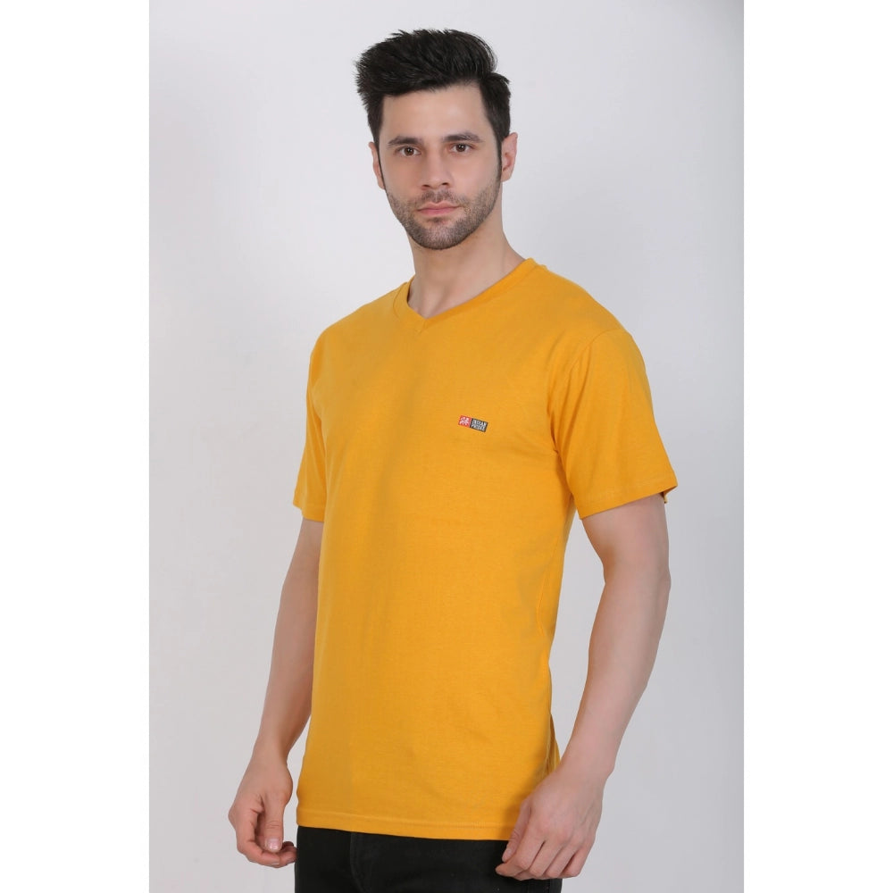 Roneclick Men's Cotton Jersey V Neck Plain Tshirt (Mustard Yellow)