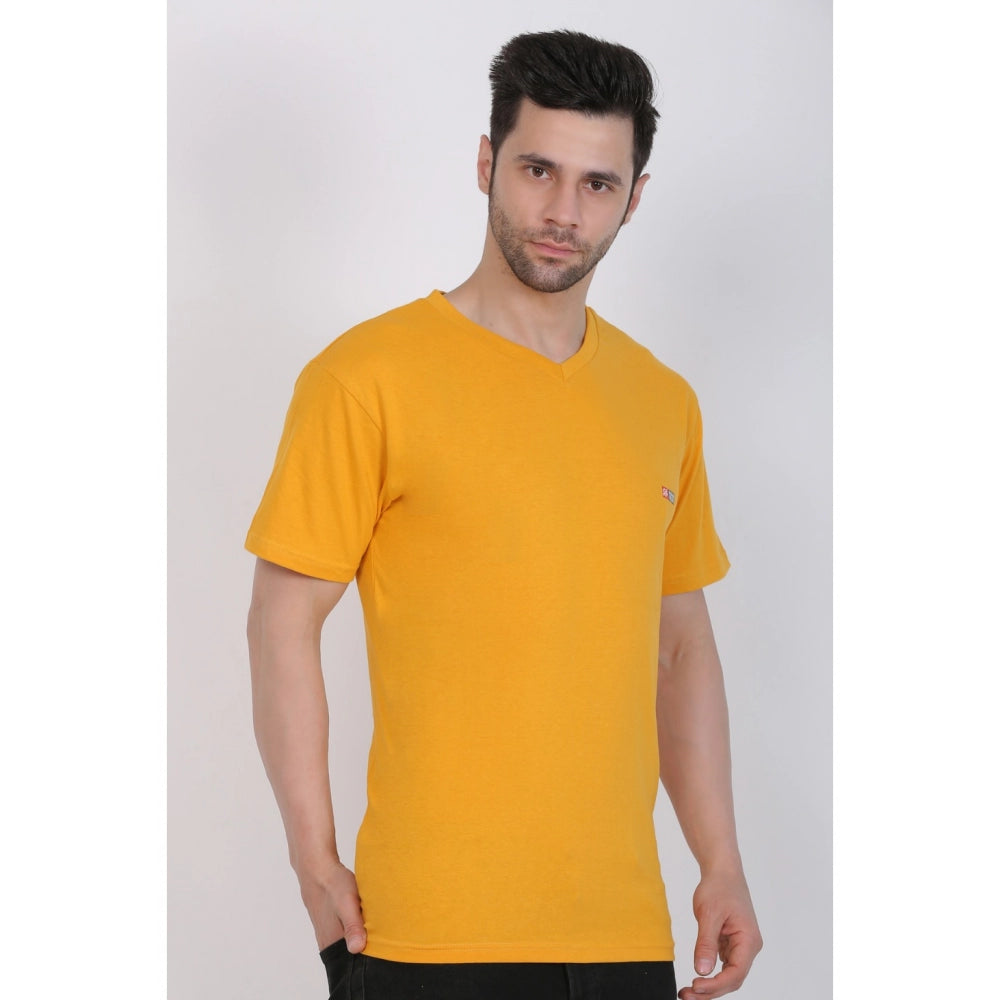 Roneclick Men's Cotton Jersey V Neck Plain Tshirt (Mustard Yellow)