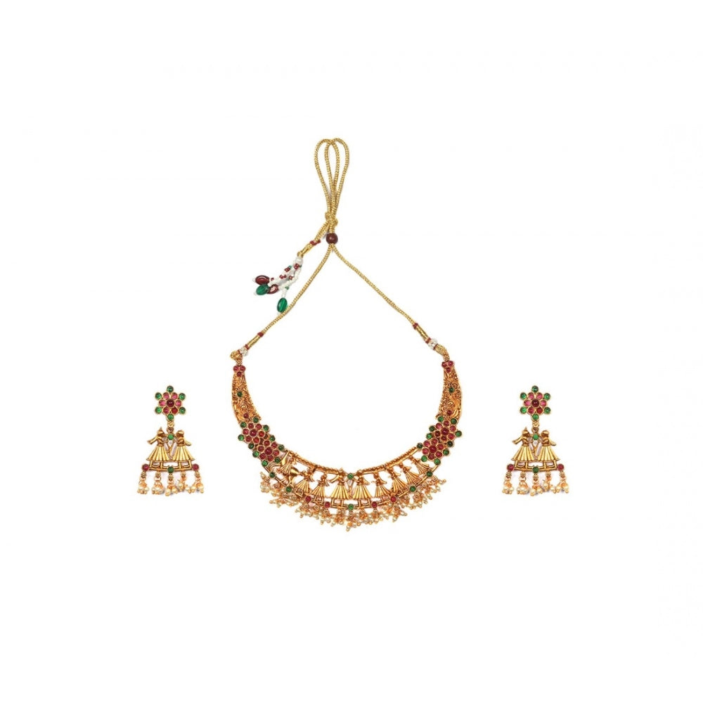 Roneclick Women's Temple Elegance Gold Plated Necklace and Earrings Set (Multi Color, Free Size)