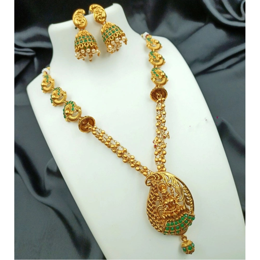 Roneclick Women's Traditional Temple Necklace and Earrings Set in Gold (Green, Free Size)