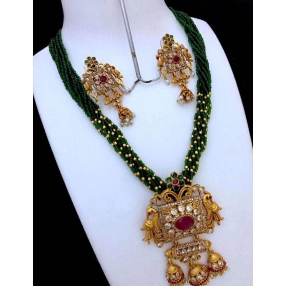 Roneclick Women's Elite Moti Mala Ad Pendal Jewellery Set (Green, Free Size)