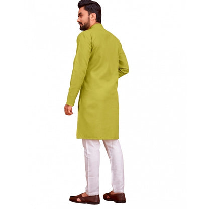 Roneclick Men's Cotton Blend Solid Full Sleeve Knee Length Kurta (Green)