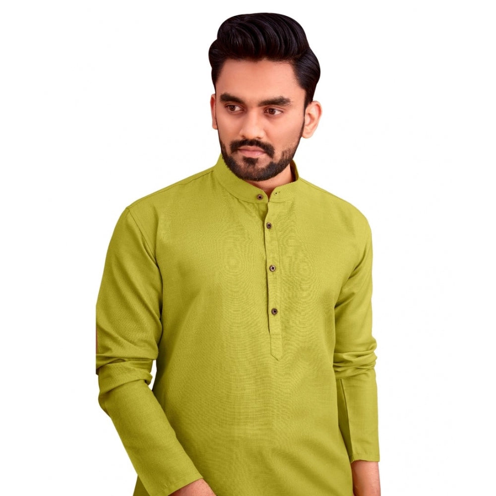 Roneclick Men's Cotton Blend Solid Full Sleeve Knee Length Kurta (Green)