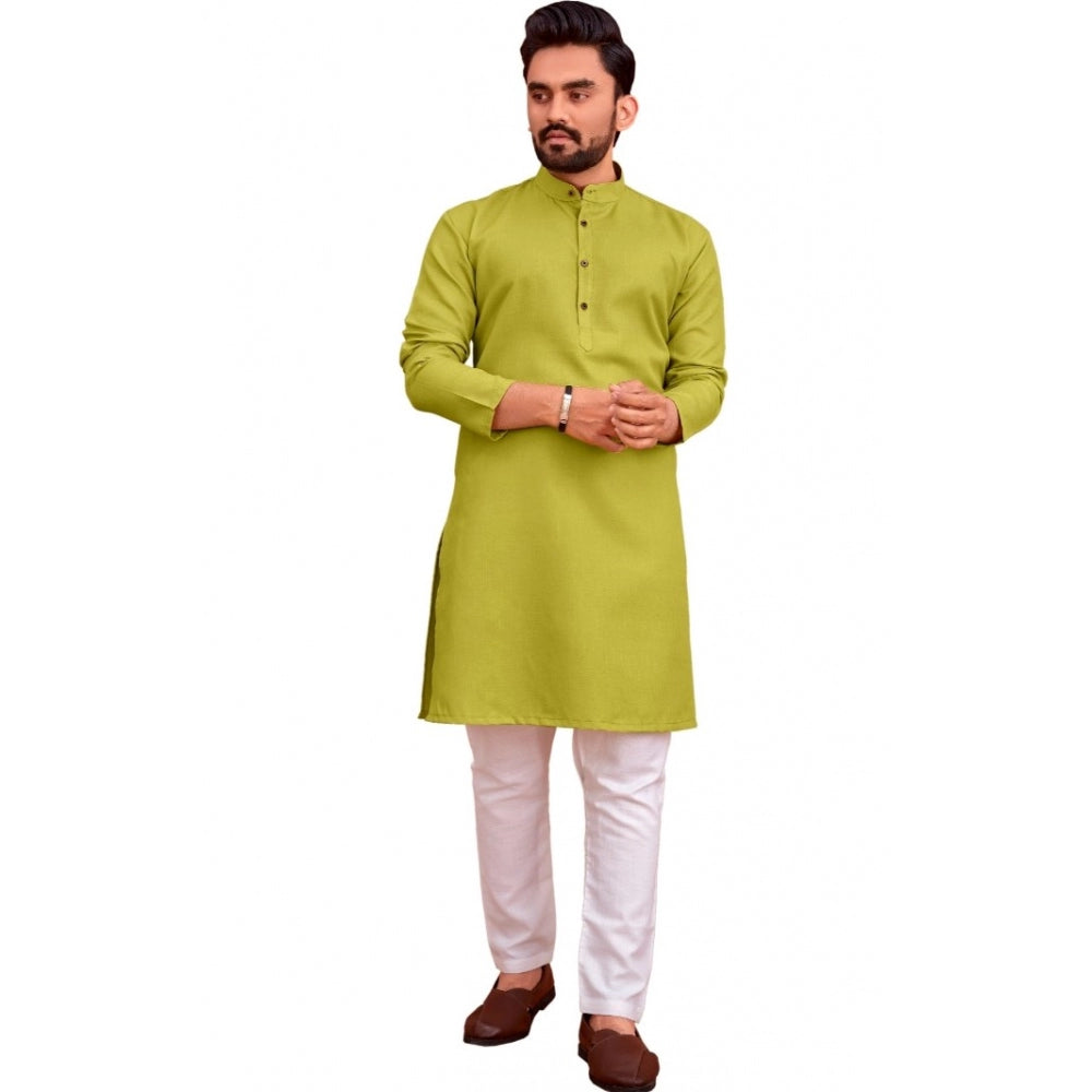 Roneclick Men's Cotton Blend Solid Full Sleeve Knee Length Kurta (Green)