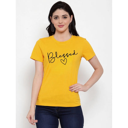 Roneclick Women's Cotton Blend Blessed Printed T-Shirt (Yellow)