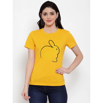 Roneclick Women's Cotton Blend Rabbit Line Art Printed T-Shirt (Yellow)