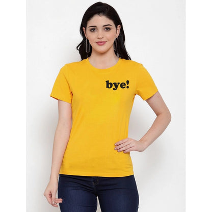 Roneclick Women's Cotton Blend Bye Printed T-Shirt (Yellow)