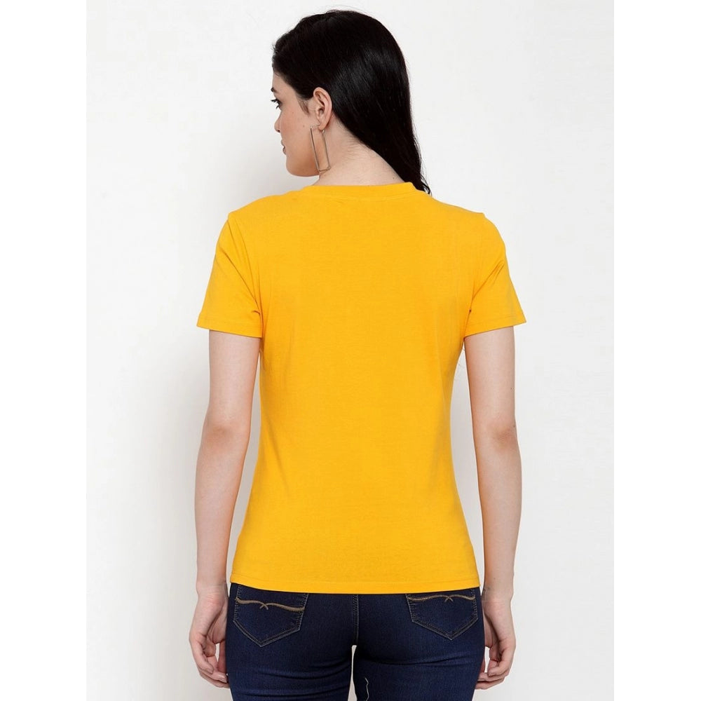 Roneclick Women's Cotton Blend Bye Printed T-Shirt (Yellow)