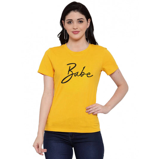 Roneclick Women's Cotton Blend Babe Printed T-Shirt (Yellow)