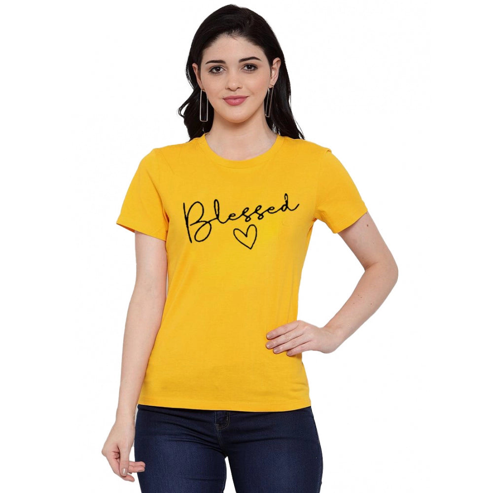 Roneclick Women's Cotton Blend Blessed Printed T-Shirt (Yellow)