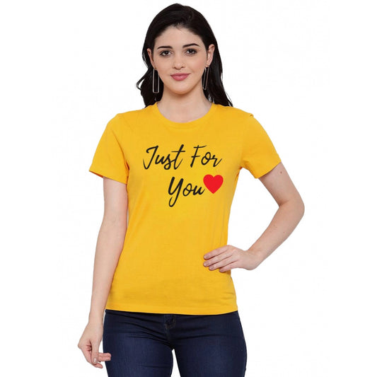 Roneclick Women's Cotton Blend Just For You Printed T-Shirt (Yellow)