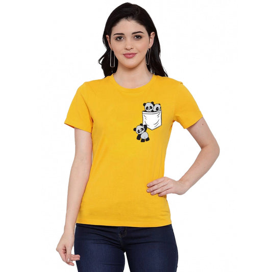 Roneclick Women's Cotton Blend Pandas In My Pocket Printed T-Shirt (Yellow)