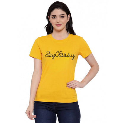 Roneclick Women's Cotton Blend Stay Classy Printed T-Shirt (Yellow)