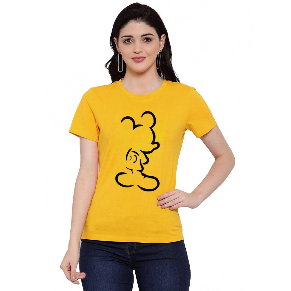 Roneclick Women's Cotton Blend Mickey Mouse Line Art Printed T-Shirt (Yellow)