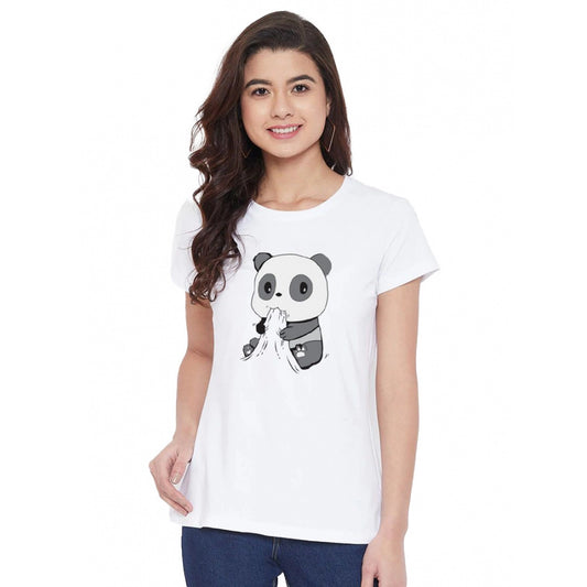 Roneclick Women's Cotton Blend Panda Bites Printed T-Shirt (White)