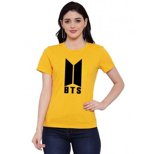 Roneclick Women's Cotton Blend Bts Print Printed T-Shirt (Yellow)