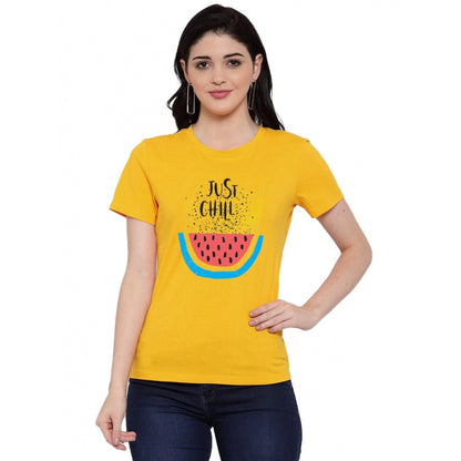 Roneclick Women's Cotton Blend Just Chill Printed T-Shirt (Yellow)