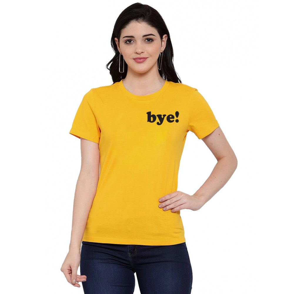 Roneclick Women's Cotton Blend Bye Printed T-Shirt (Yellow)