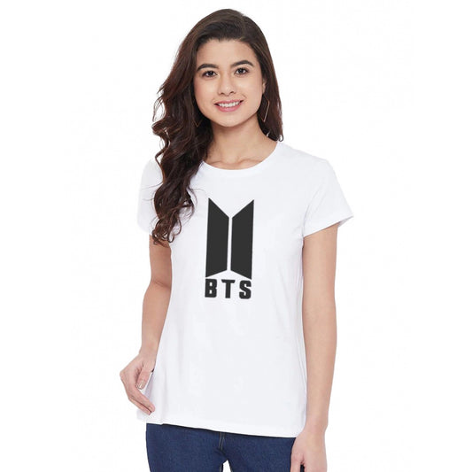 Roneclick Women's Cotton Blend Bts Print Printed T-Shirt (White)