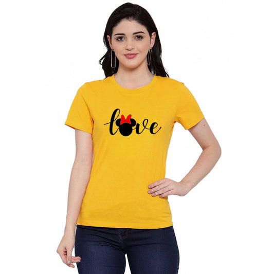 Roneclick Women's Cotton Blend Love Printed T-Shirt (Yellow)