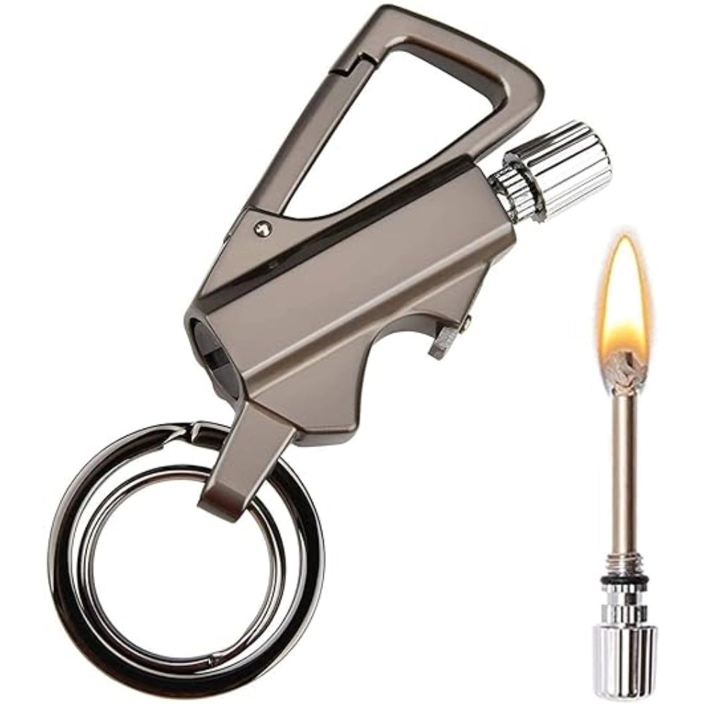 Roneclick 3 In 1 Keychain Lighter Waterproof Cigarette Flint Lighter Keyring Bottle Opener Fire Starter Match Sticks (Silver)