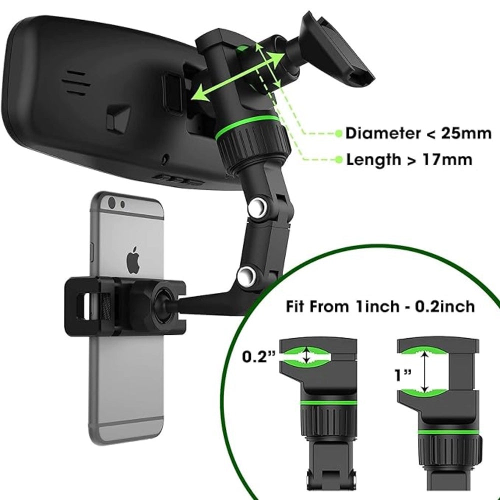 Roneclick Universal Clip Cell Phone Holder Multi-Joint Flexible Adjustment For Car Rear View Mirror Back Seat Video Stand (Black)