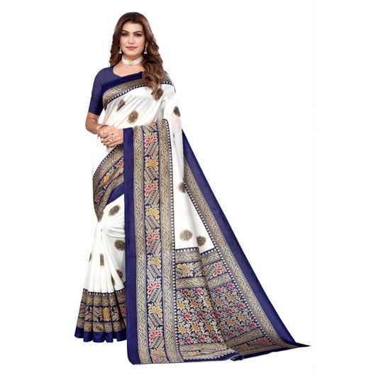 Roneclick Women's Art Silk Printed Saree With Unstitched Blouse (Navy Blue, 5-6 Mtrs)