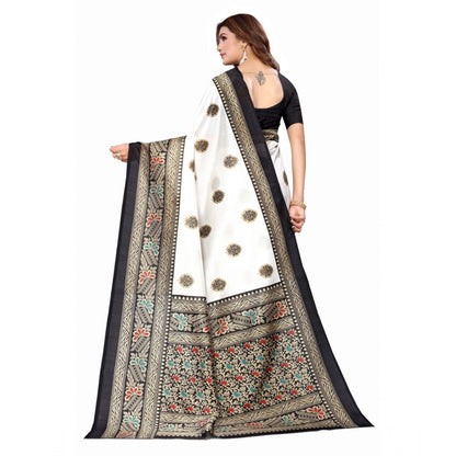 Roneclick Women's Art Silk Printed Saree With Unstitched Blouse (Black, 5-6 Mtrs)