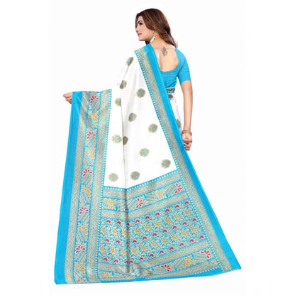 Roneclick Women's Art Silk Printed Saree With Unstitched Blouse (Blue, 5-6 Mtrs)