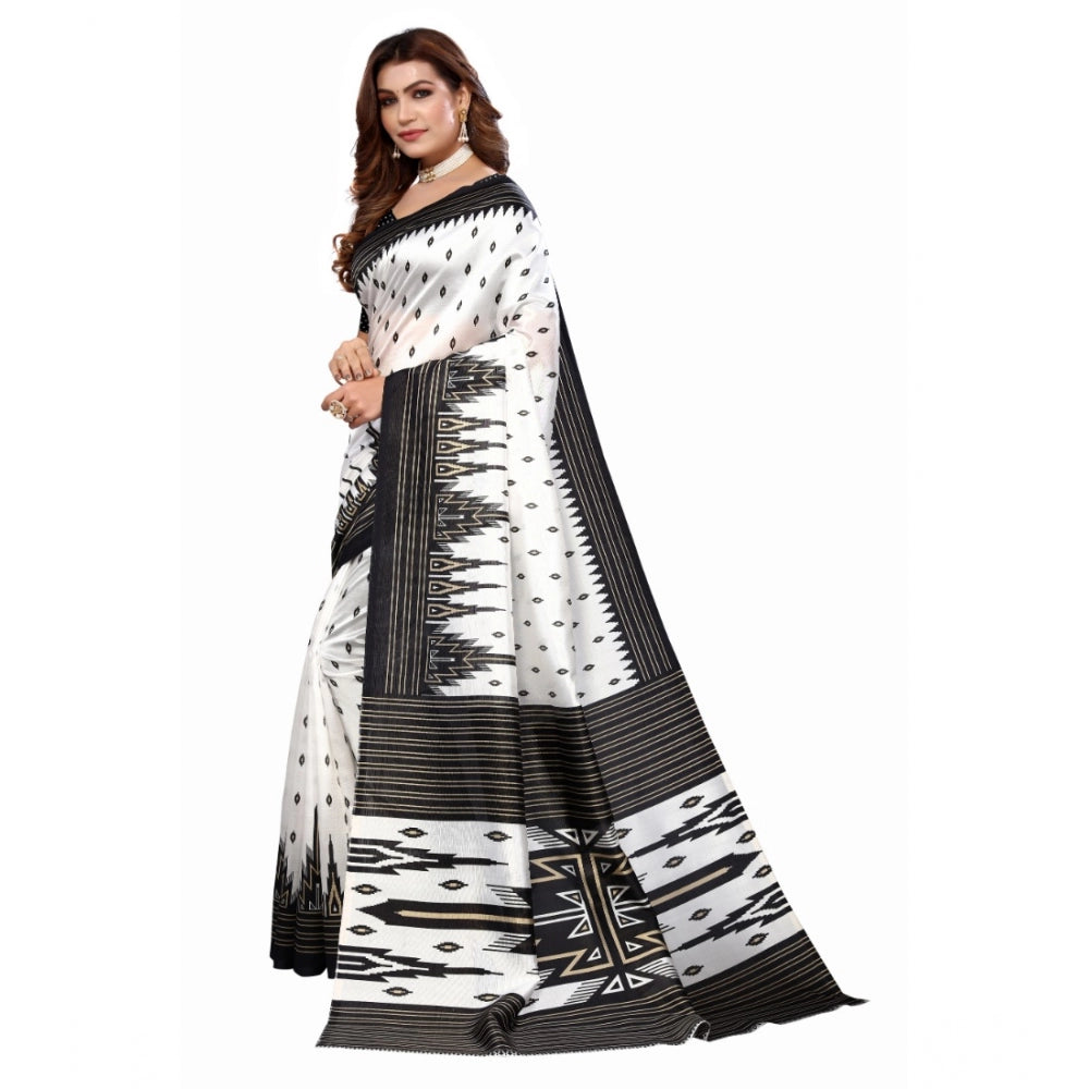 Roneclick Women's Art Silk Printed Saree With Unstitched Blouse (Black, 5-6 Mtrs)