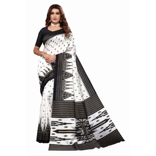 Roneclick Women's Art Silk Printed Saree With Unstitched Blouse (Black, 5-6 Mtrs)