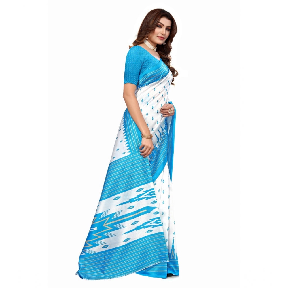 Roneclick Women's Art Silk Printed Saree With Unstitched Blouse (Blue, 5-6 Mtrs)